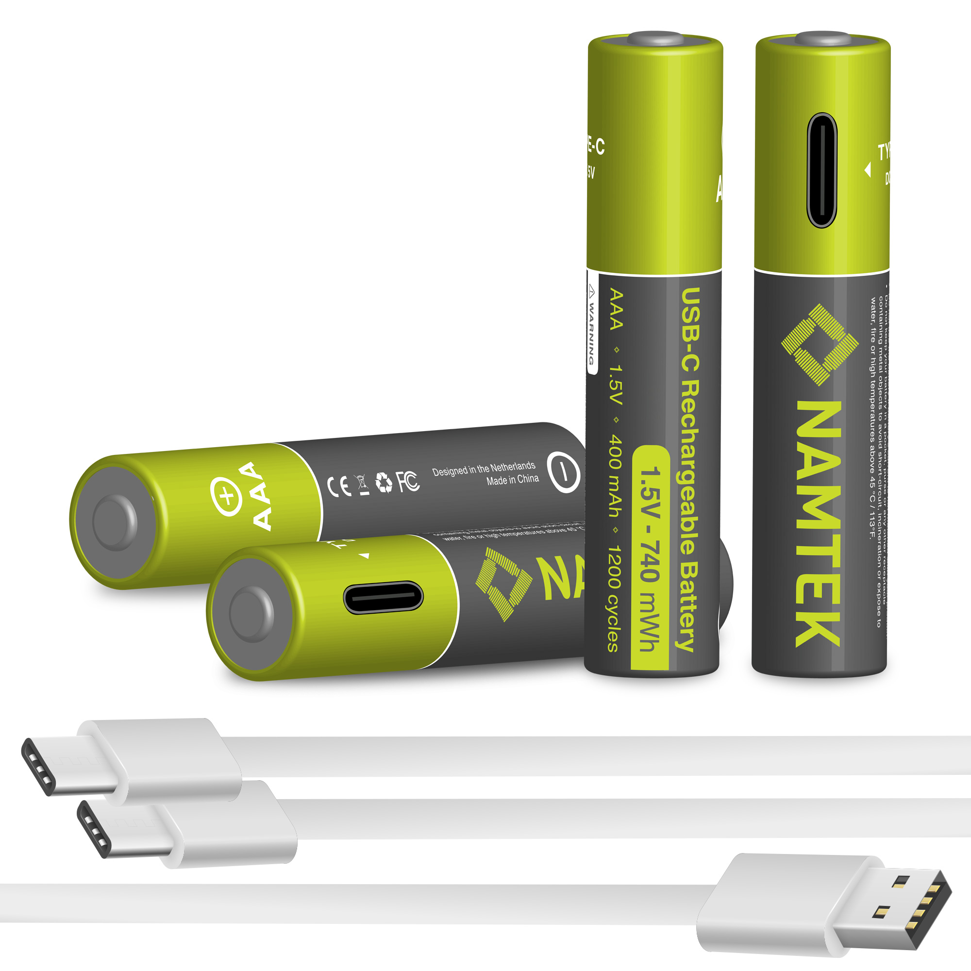 Arthur vlinder Postbode AAA Oplaadbare Batterijen met USB-C Kabel bestellen bij USB Batterijen