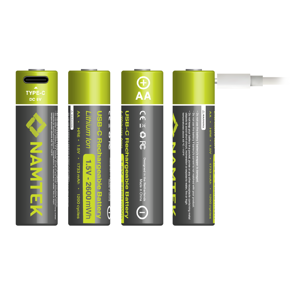 Oplaadbare USB batterijen AA van Namtek